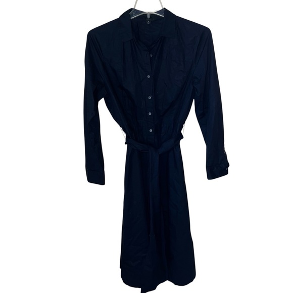 I. Crew Long Dress Black Long Sleeve Poplin Shirtdress Cotton Size 8 - Picture 5 of 13